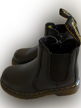 Dr. Martens Infant/Toddler Black Chelsea Boots with Yellow Stitching